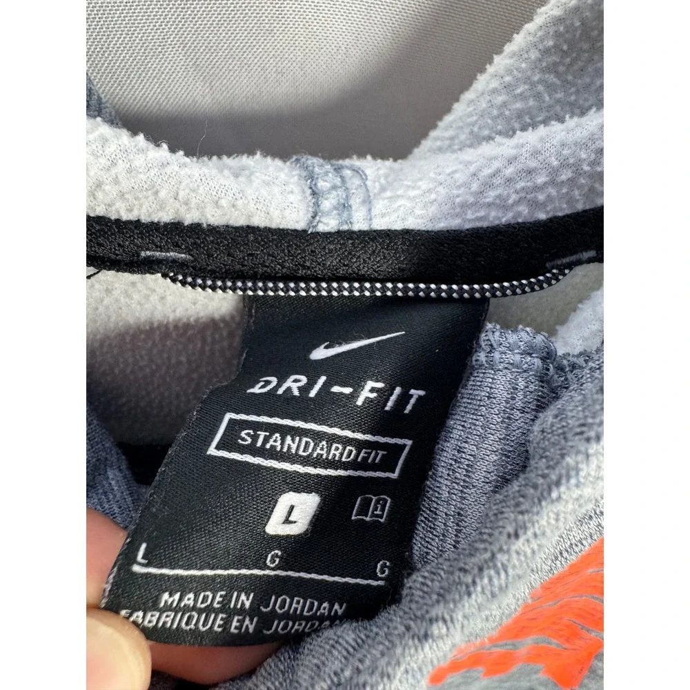 Nike Dri-FIT Boys Full Zip Hoodie Gray Space Dye Orange Logo Size Large L
